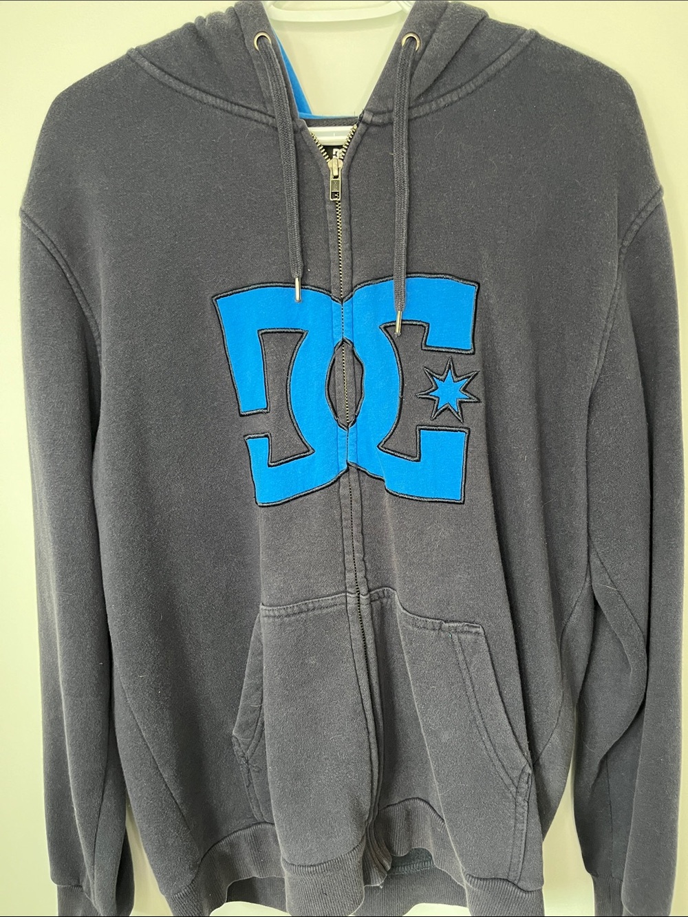 navy blue DC hoodie